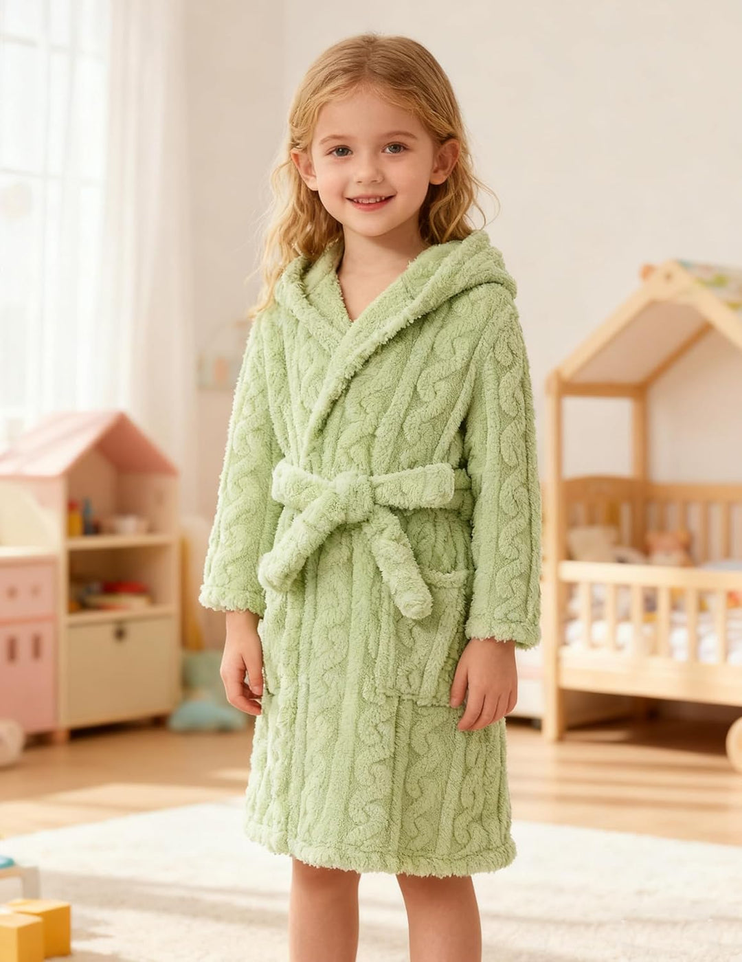 JiAmy Mädchen Bademantel Kapuzen Fleece Warmes Weiches Kinder Badekleid Fuzzy Frottee-Robe 4-14 Jahr