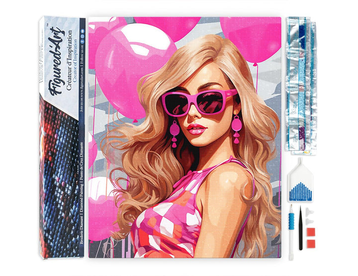 Figured'Art Diamond Painting Erwachsene 40x50cm Ganze Leinwand gerollt Rosa Ballons und die Diva 5D