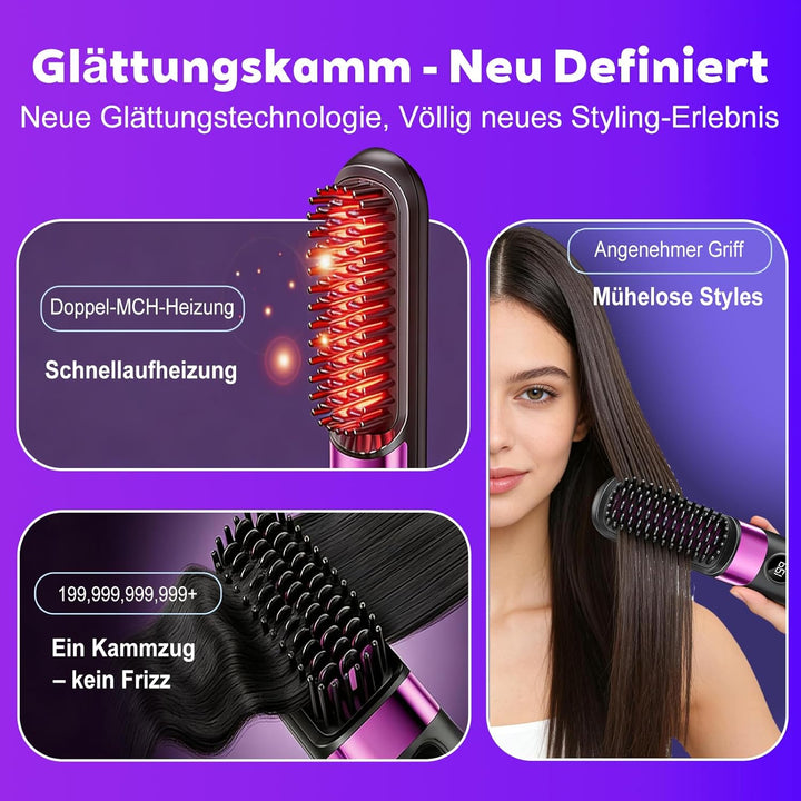 Stylingbürste für Kurze Haare, Glättbürste Kabellos, USB Wiederaufladbar, Tragbare Glättungsbürste f