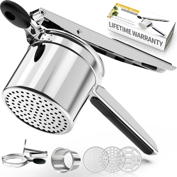 SPEENSUN Kartoffelpresse & Spätzlepresse aus Edelstahl (450 ML) mit 3 austauschbaren Sieben, rutschf