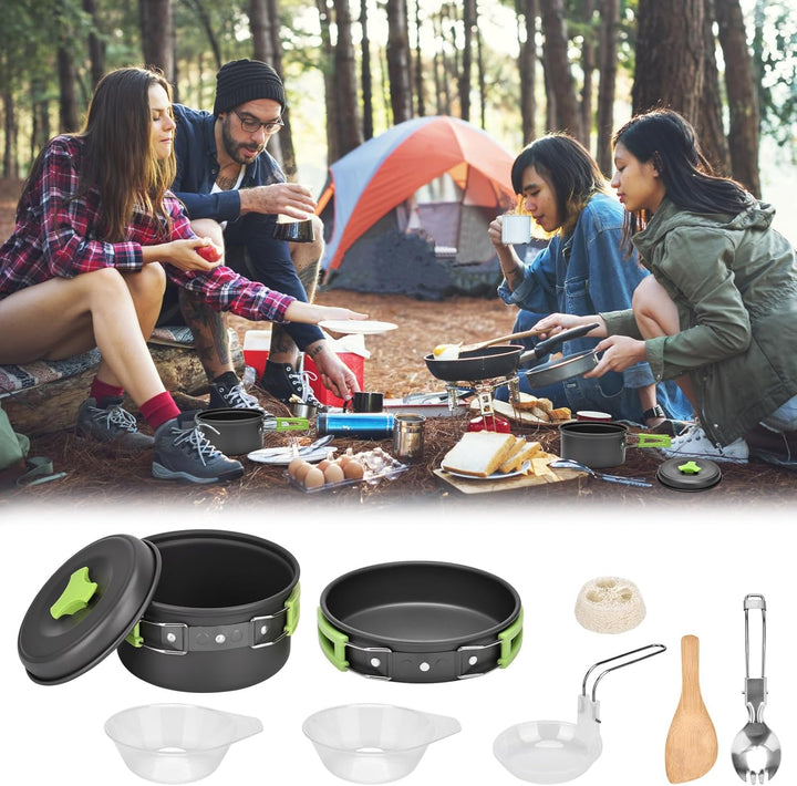 Qtiwe 10-Teilig Cookware Kit Picknick Töpfen Kochgeschirr Campinggeschirr Set für 1-2 Personen zum C