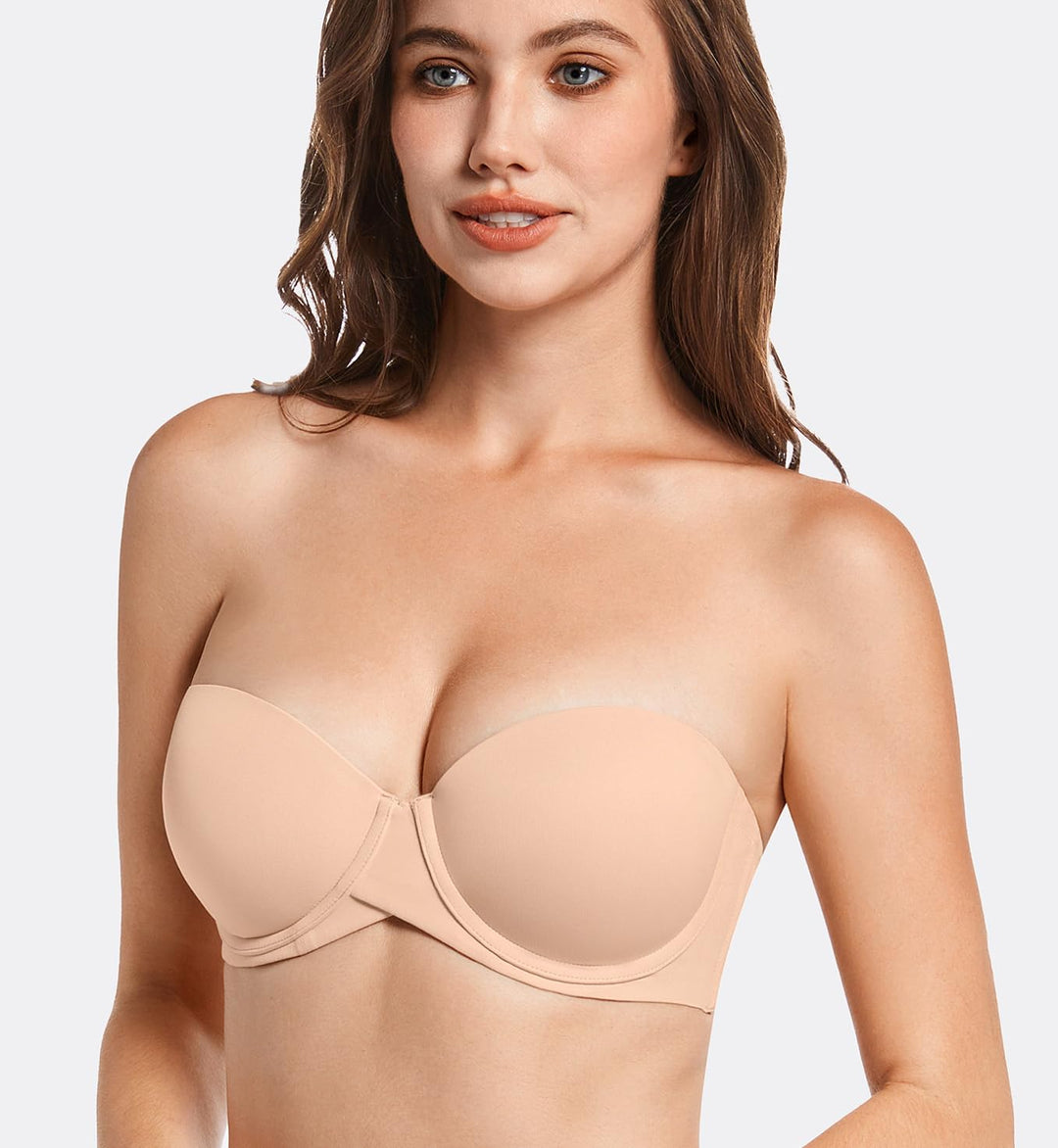 MELENECA Damen Hochdrücken Dick gepolstert Mehrweg Bügel Trägerloser BH 65C Beige, 65C Beige