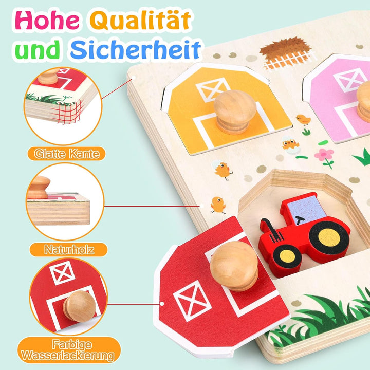 Nabance Holzpuzzle ab 1 Jahr Bauernhof Tier Puzzles Steckpuzzle Holz ab 1 2 3 Jahr Lernspielzeug Hol