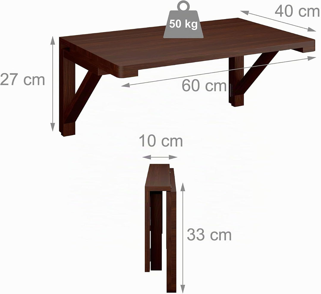 Relaxdays Klapptisch Wand, BxT: 60 x 40 cm, Holz, Esstisch, Schreibtisch, platzsparend klappbar, Wan
