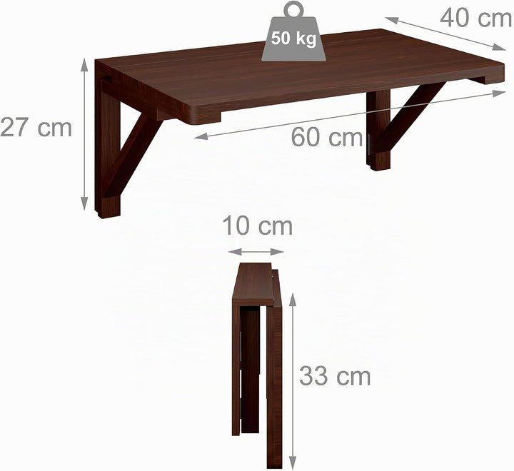 Relaxdays Klapptisch Wand, BxT: 60 x 40 cm, Holz, Esstisch, Schreibtisch, platzsparend klappbar, Wan