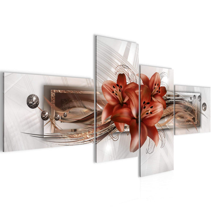 Runa Art Bild Modern Blumen Lilien - Made in Germany - Wandbilder Abstrakt Beige Braun 4 Teilig 0087