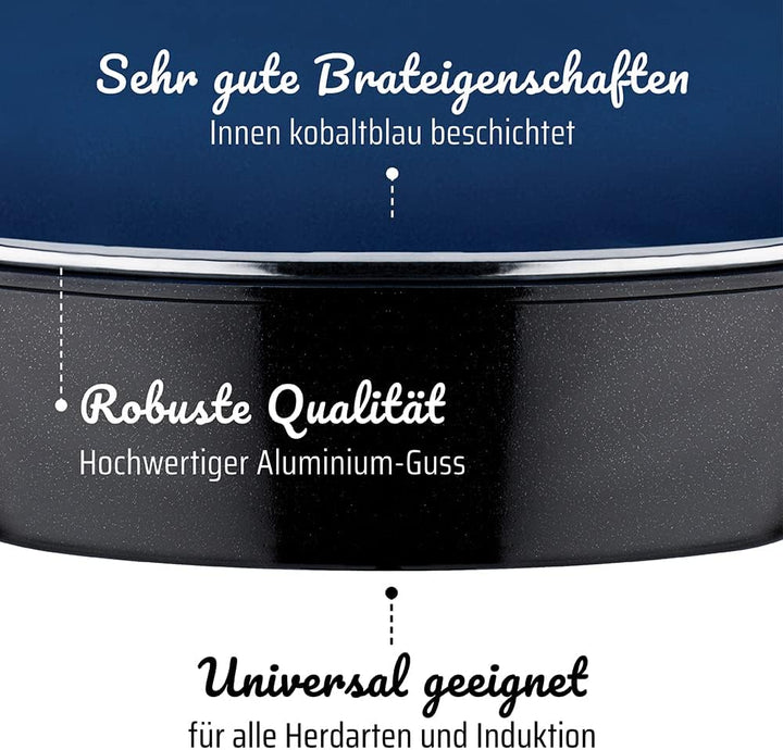 GSW 167413 Ceramica Kobaltblau Induktion Viereckbräter mit Aroma-Glasdeckel 28x28x8,5cm / ca. 5,0 Li