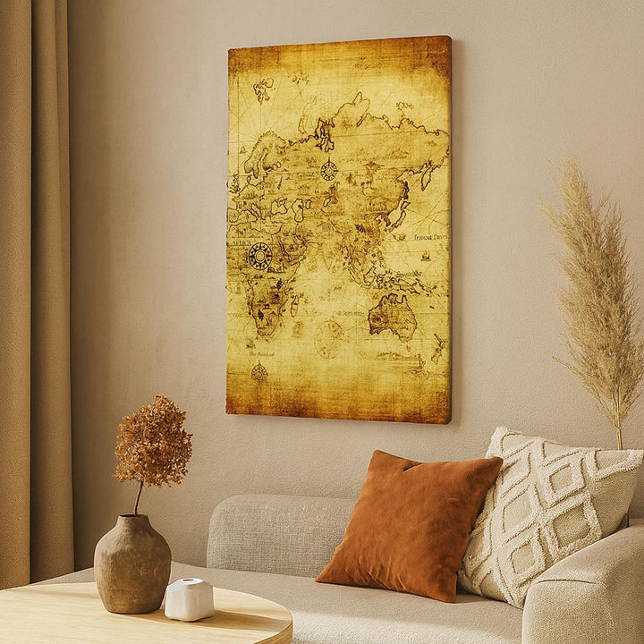 Bilder auf Leinwand Karte Welt Kontinente Leinwandbild mit Rahmen 45x80cm Wandbilder Dekoration Wohn