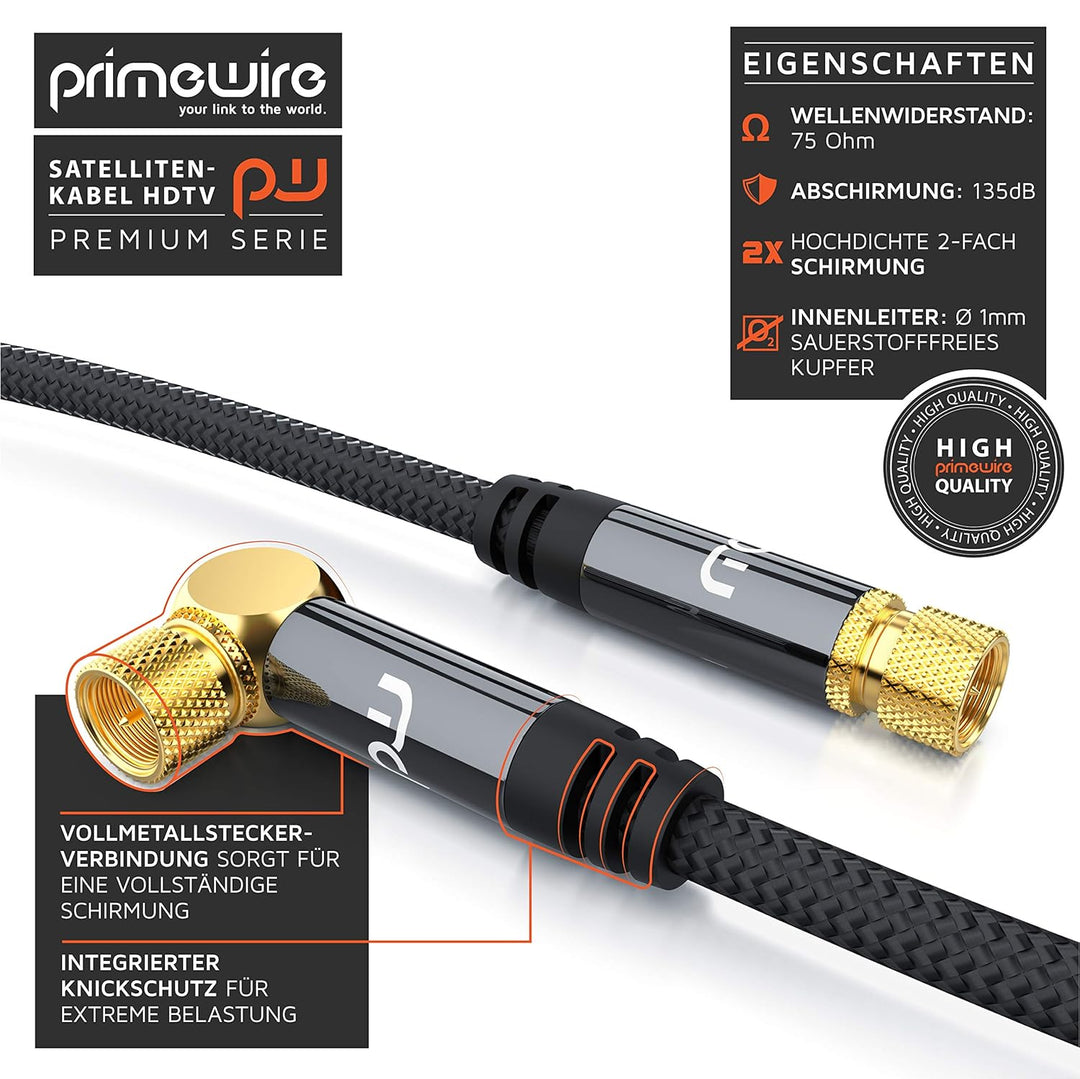 CSL - 7,5m HDTV Satellitenkabel mit Braiding 8k 4k HDTV - 135Db 75 Ohm - F Stecker (gewinkelt) zu F