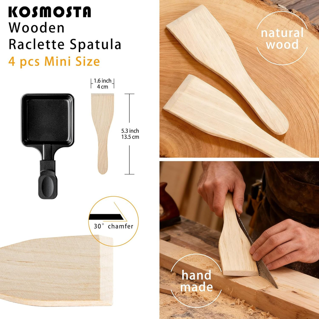Pfännchen Mini 4 Stücke Antihaftbeschichtet Grill Pfännchen Viereckig Mini Raclette Grill mit 4 Holz