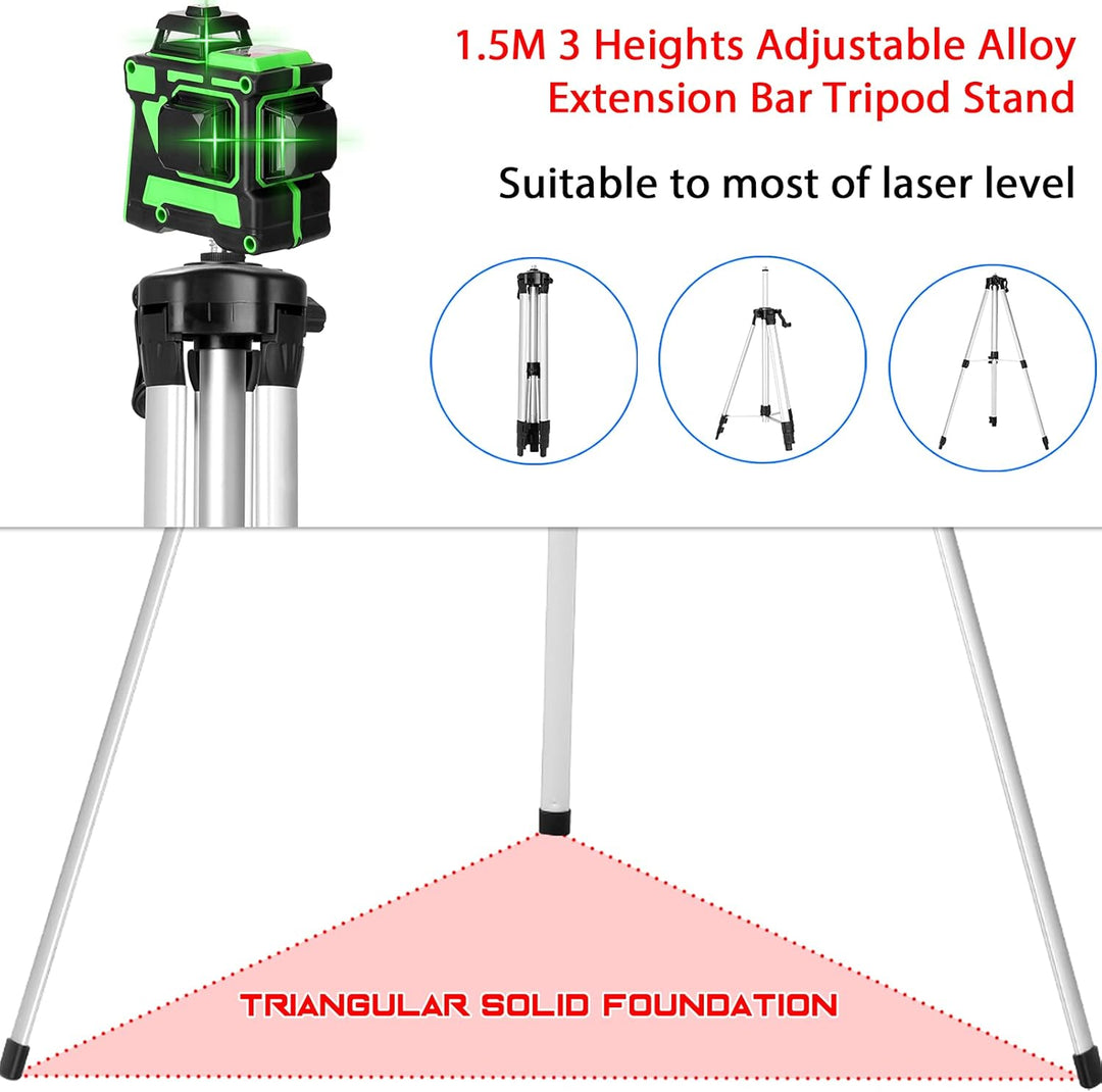 Kreuzlinienlaser Grüne, KKnoon 3x360° Selbstnivellierender Grüner Laser-Wasserwaage mit Stativ, 2400