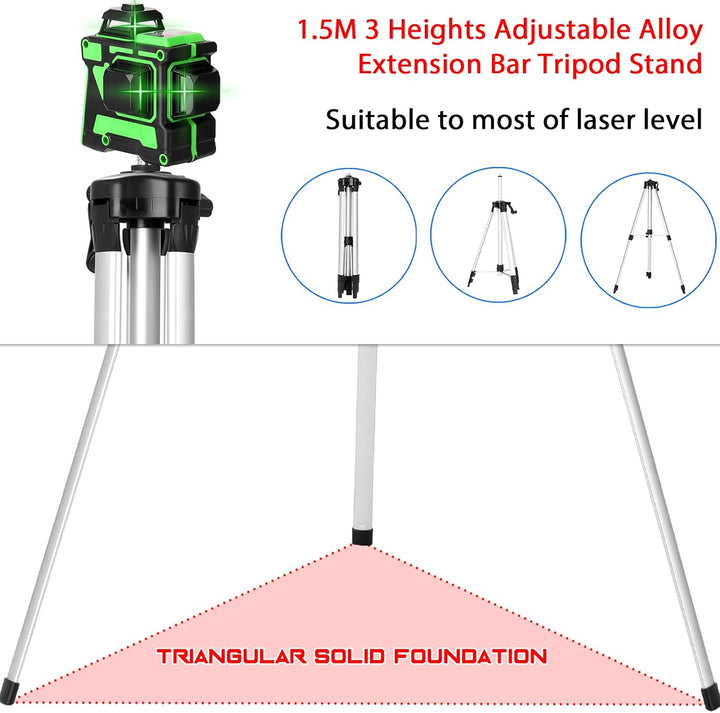 Kreuzlinienlaser Grüne, KKnoon 3x360° Selbstnivellierender Grüner Laser-Wasserwaage mit Stativ, 2400