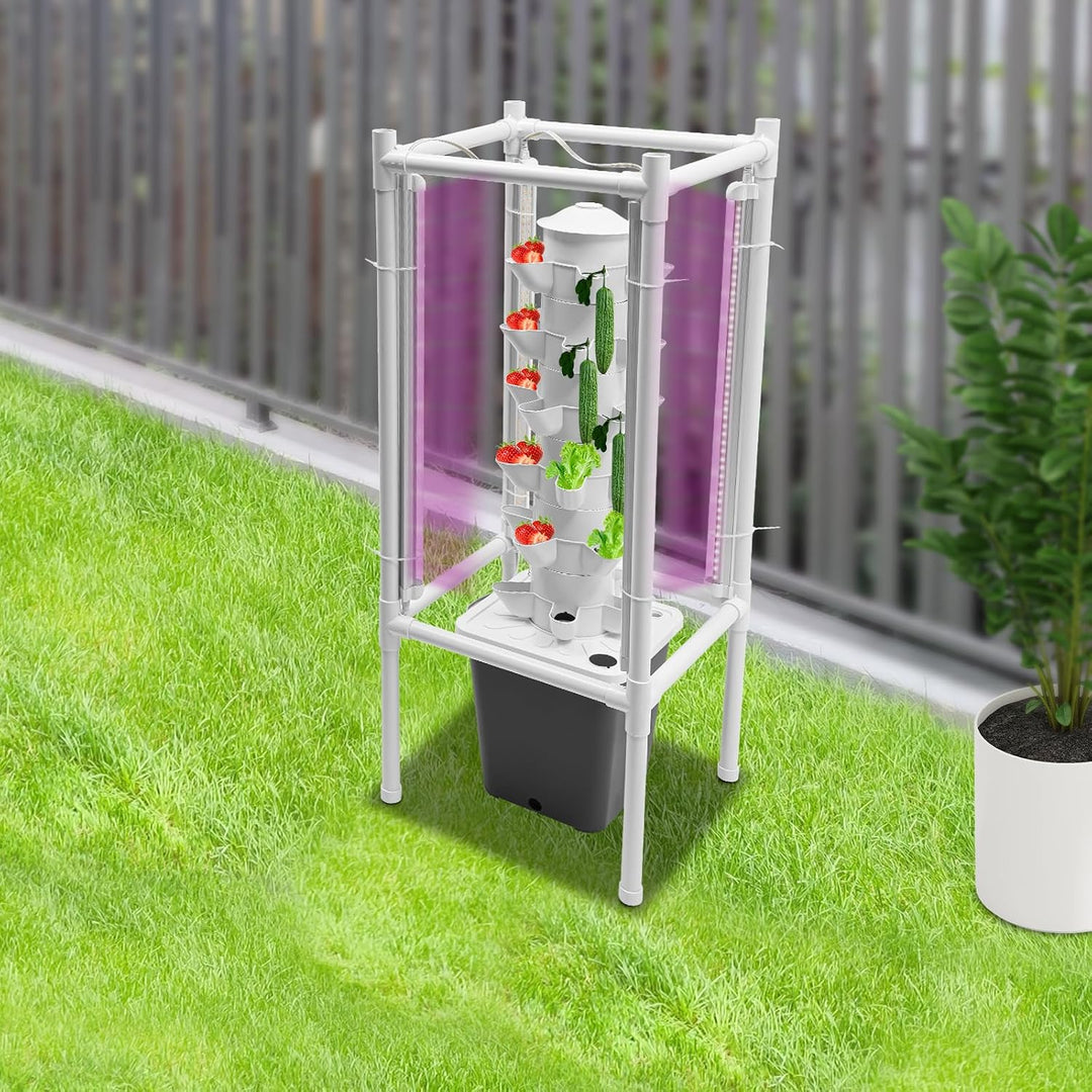 30 Löcher Hydroponik-anbauturm 6 Ebenen Vertikaler Pflanzständer mit LED Beleuchtung Wasserpumpe Zei