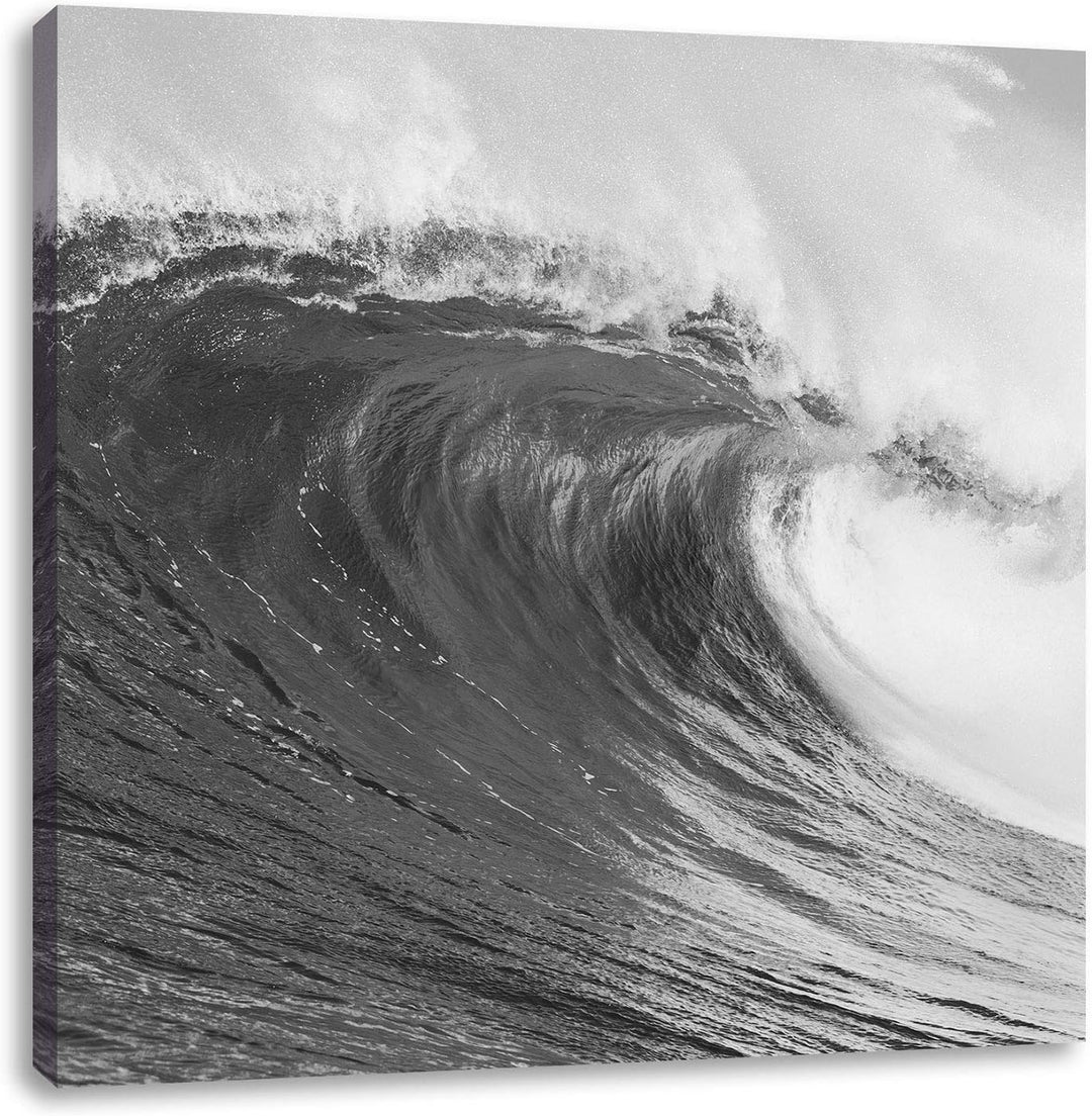riesige Welle schwarz/weiss, Format: 70x70 auf Leinwand, XXL riesige Bilder fertig gerahmt mit Keilr