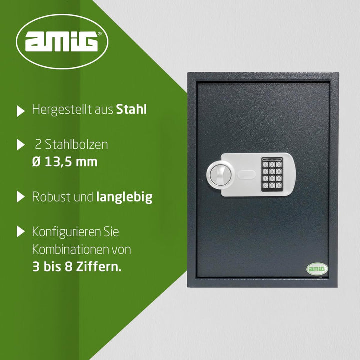 Amig - Tresor mit Öffnung mit Tastatur | mit Notsicherheitsschlüssel und Knauf | Anti-Stoss- und Ant