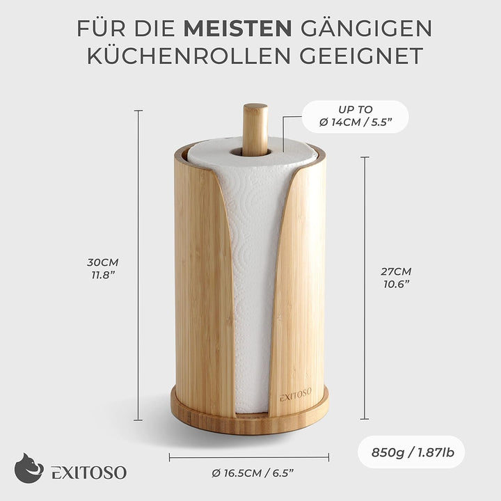 Exitoso Küchenrollenhalter aus Bambus | Küchenpapierhalter Holz für standard Küchenrollen, stehend |