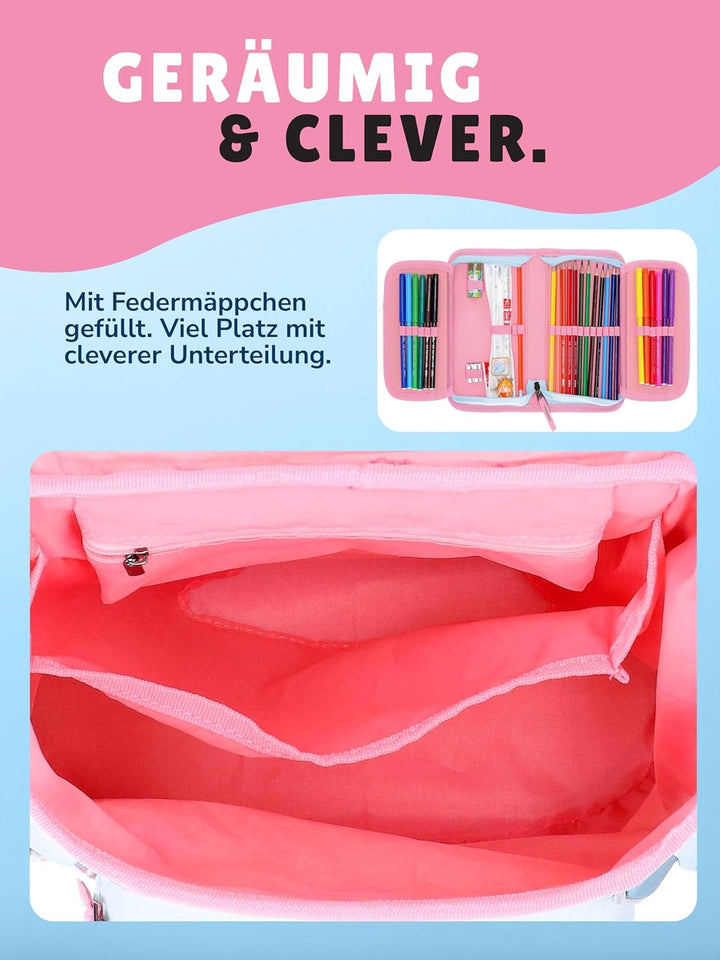 Familando - Schulranzen Set 5-teilig - Rosa Meerjungfrau (Meermaid) - Ergonomisch, stabil & mit gepo