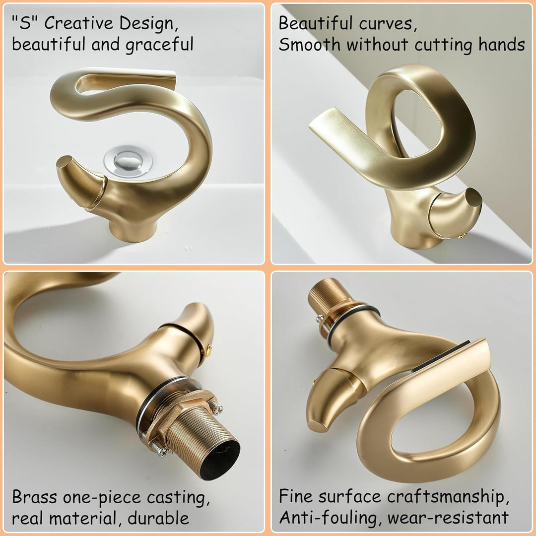 MocArt 7012 Wasserfall Wasserhahn, S-förmiger Kreativer Badarmaturen, Waschtischmischer-Wasserhähne,