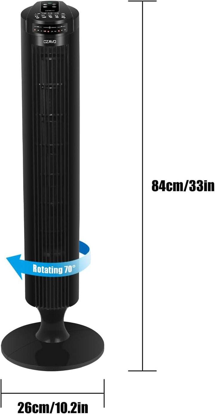 OZAVO Turmventilator, Tower-Ventilator mit Fernbedienung, 3 Laufgeschwindigkeiten und Auto-Funktion,