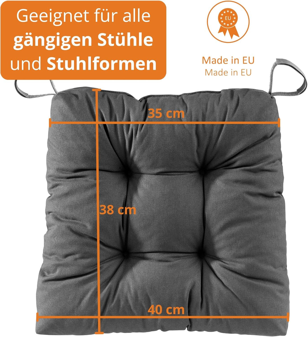 sleepling 4er Set Stuhlkissen 40 (vorne), 35 (hinten) x 38 x 7 cm, Sitzkissen für Stuhl &amp; Bank mit K