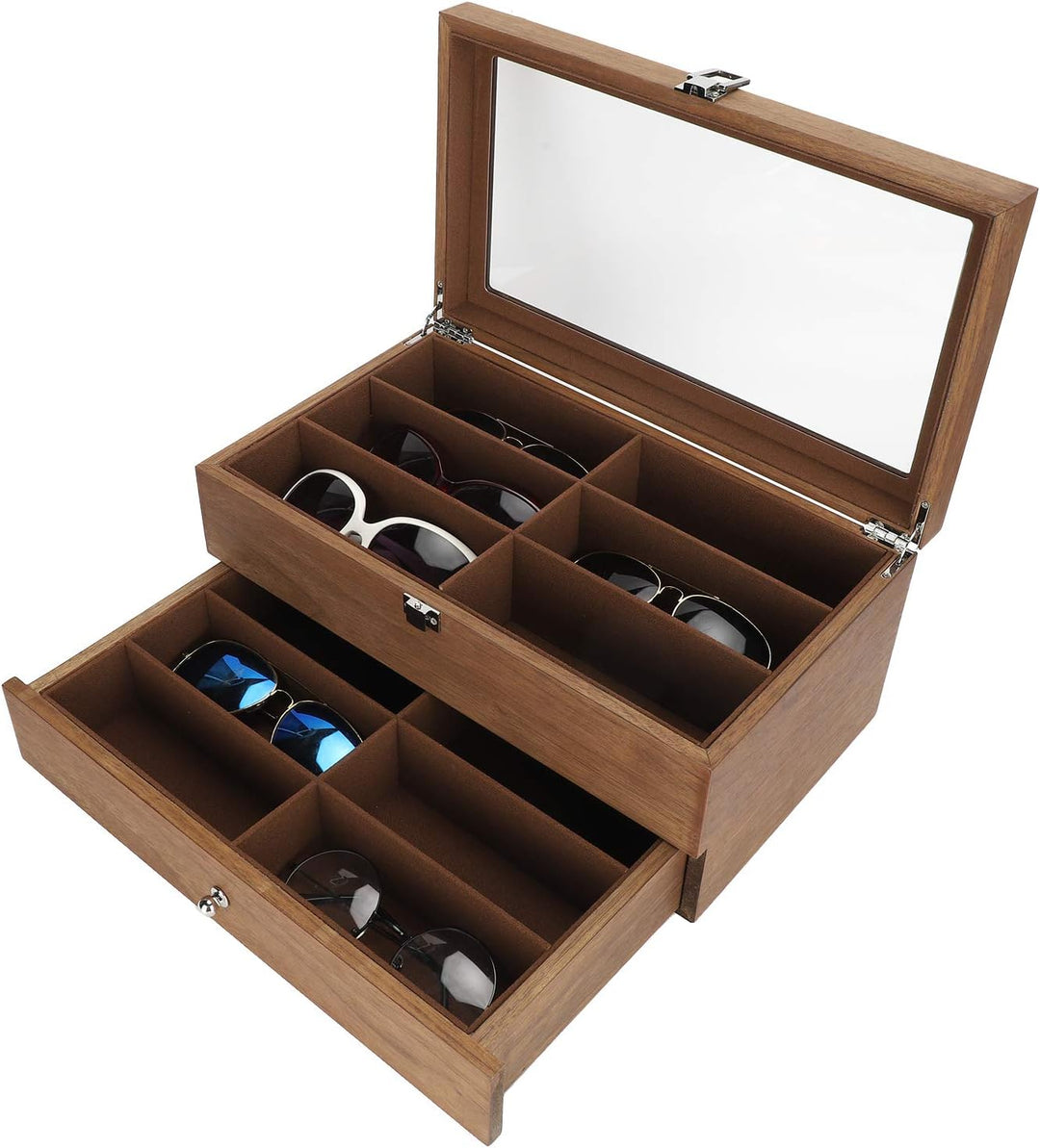 Doppelschichtige hölzerne Aufbewahrungsbox für Brillen, 12-Schlitz-Brillenbox Holz-Doppelschicht-Vit