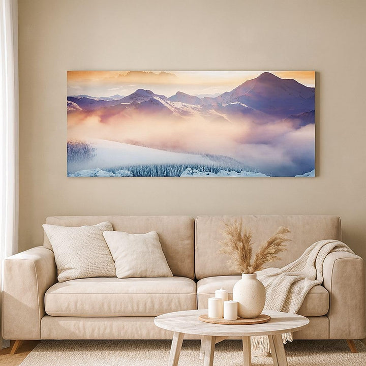 Panorama Bilder auf Leinwand 100x40cm Leinwandbild Berge Schnee Winter Gross Wanddeko Bild Schlafzim