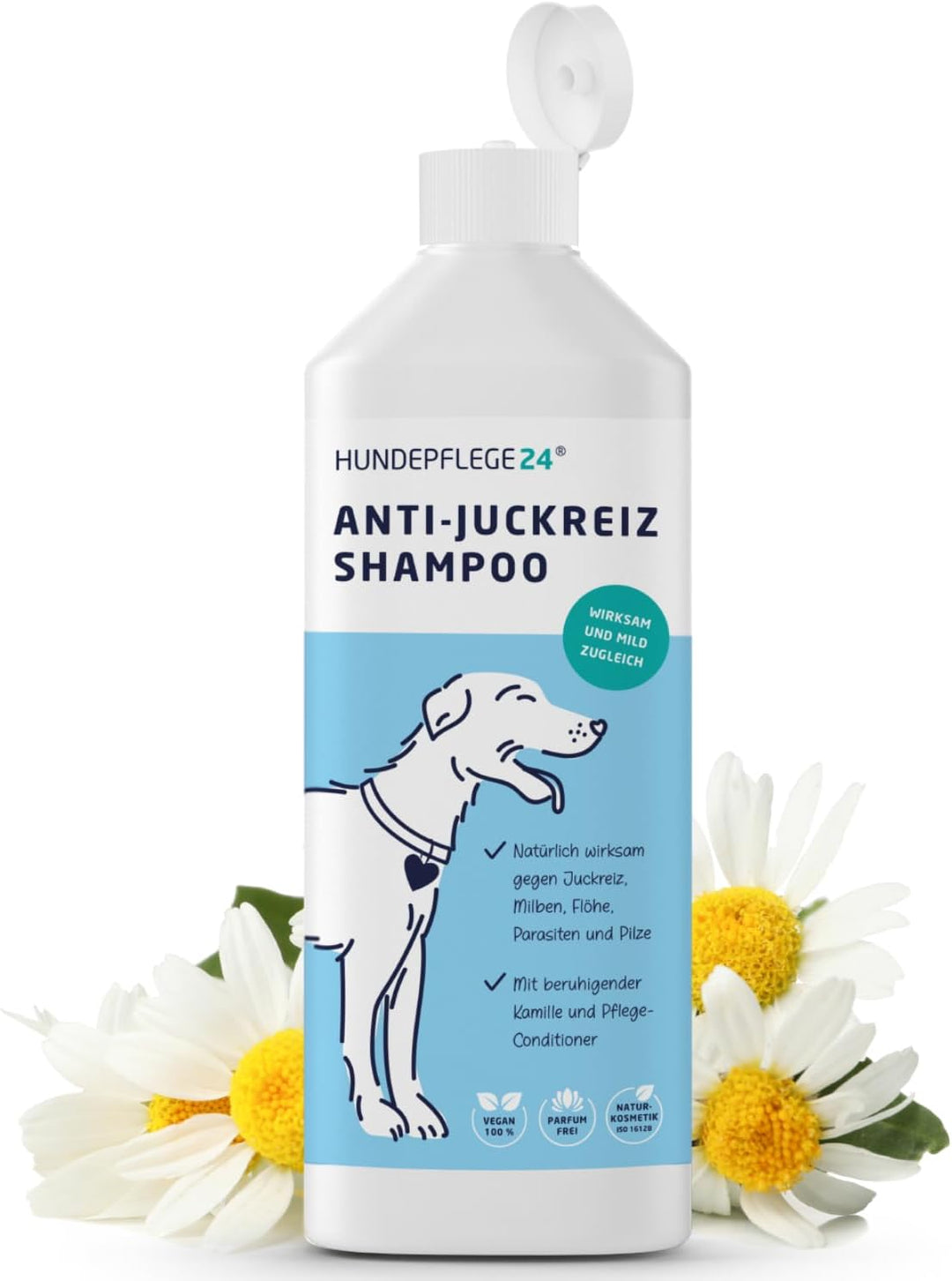 Natürliches Hundeshampoo gegen Juckreiz 3in1 - Mit Fellglanzformel und integriertem Conditioner - Un