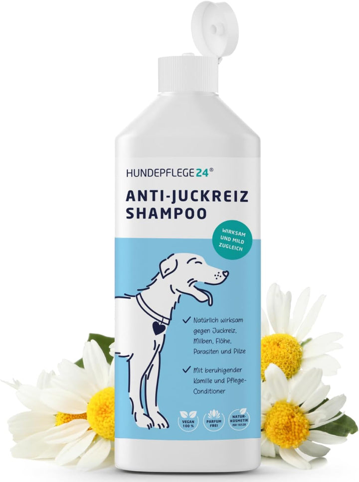 Natürliches Hundeshampoo gegen Juckreiz 3in1 - Mit Fellglanzformel und integriertem Conditioner - Un