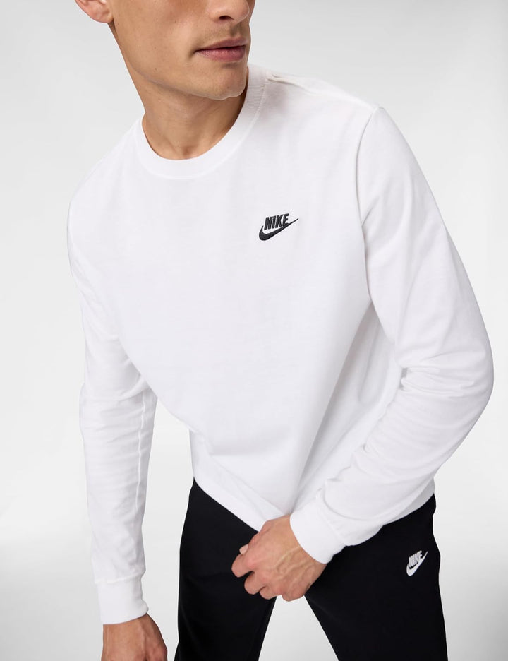 Nike Herren M NSW CLUB TEE - LS Langarm T-shirt XS Weiss / Schwarz, XS Weiss / Schwarz
