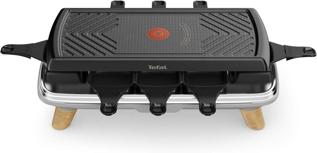 Tefal Raclette Gourmet RE610D | Raclette und Tischgrill | 8 Personen | Extra tiefe Pfännchen | Antih