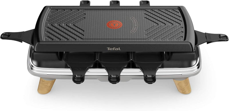 Tefal Raclette Gourmet RE610D | Raclette und Tischgrill | 8 Personen | Extra tiefe Pfännchen | Antih