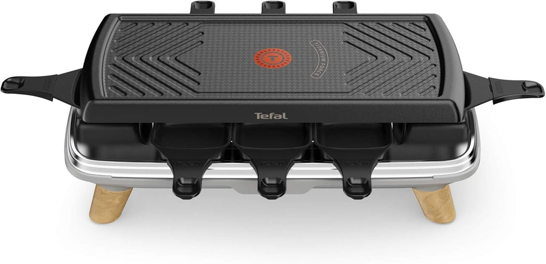 Tefal Raclette Gourmet RE610D | Raclette und Tischgrill | 8 Personen | Extra tiefe Pfännchen | Antih
