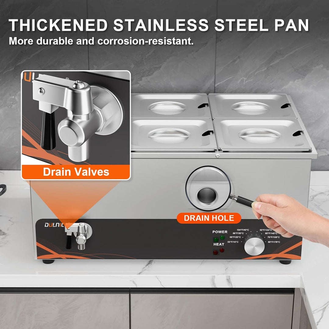 DULNICE Bain Marie Speisewärmer Elektrische Edelstahl 1500W 6 GN-Behältern Wasserbad mit Ablaufhahn,