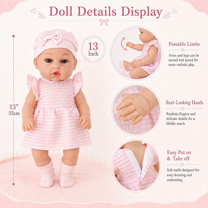 Puppenzubehör für Baby Puppe Zubehör, 33cm Grosse Babypuppe Puppenbett Puppenkleidung Fläschchen Sch