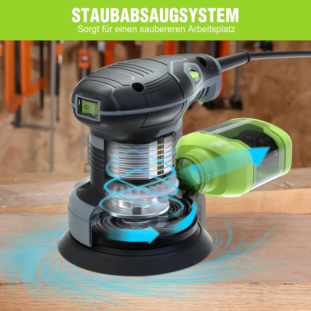 WORKPRO Exzenterschleifer 125mm, 300W Schleifmaschine 7000-13000 OPM, Multischleifer mit Absaugung u