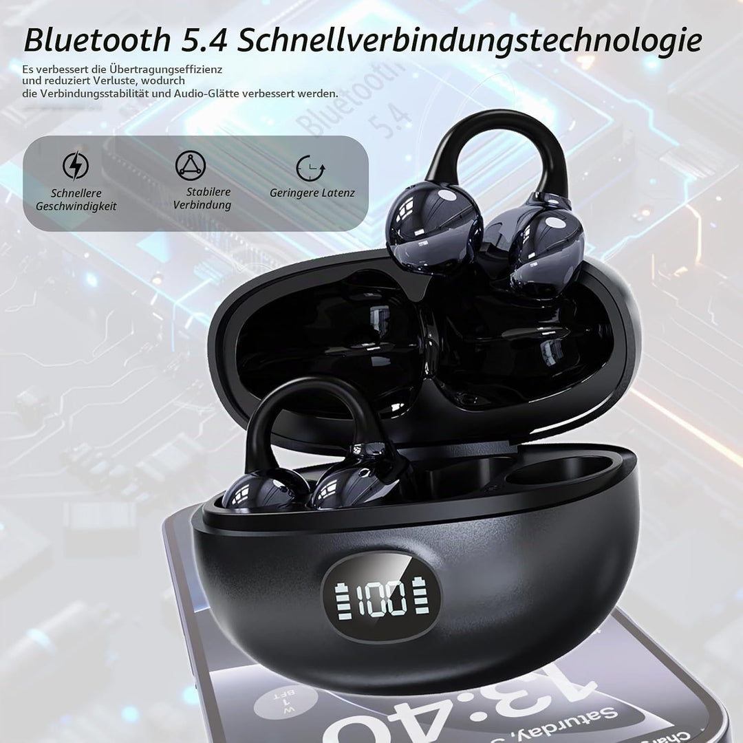 Kabellos Bluetooth Kopfhörer, Open-Ear-Kopfhörer, Ohrclip mit Beeindruckender Klang, Bluetooth 5,4,