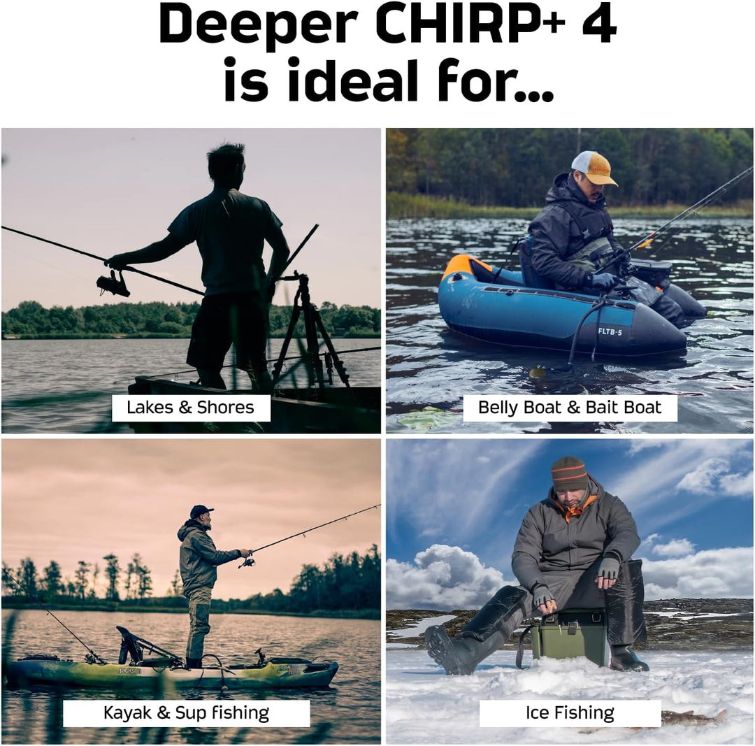 Deeper CHIRP+ 4 KI-gesteuerter wurffähiger Fischfinder mit GPS – Tragbarer Sonar für Boot, Eis & Ufe