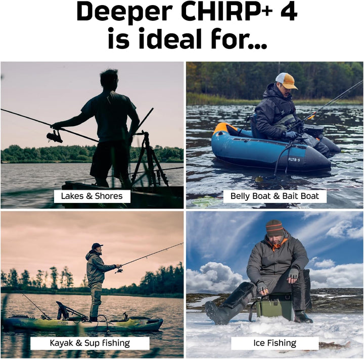 Deeper CHIRP+ 4 KI-gesteuerter wurffähiger Fischfinder mit GPS – Tragbarer Sonar für Boot, Eis & Ufe