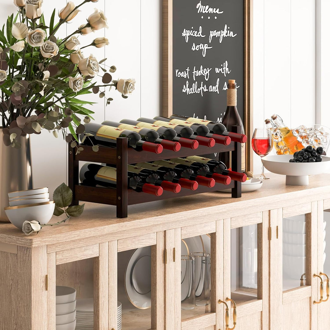 COSTWAY Weinregal Bambus für 12 Flaschen, Flaschenregal mit 2 Etagen, Flaschenhalter für Keller, Küc