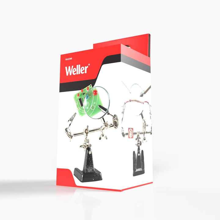 Weller WLACCHHB-02EU Leiterplattenhalter mit Lupe und zwei 4-fach schwenkbaren Krokodilklemmen