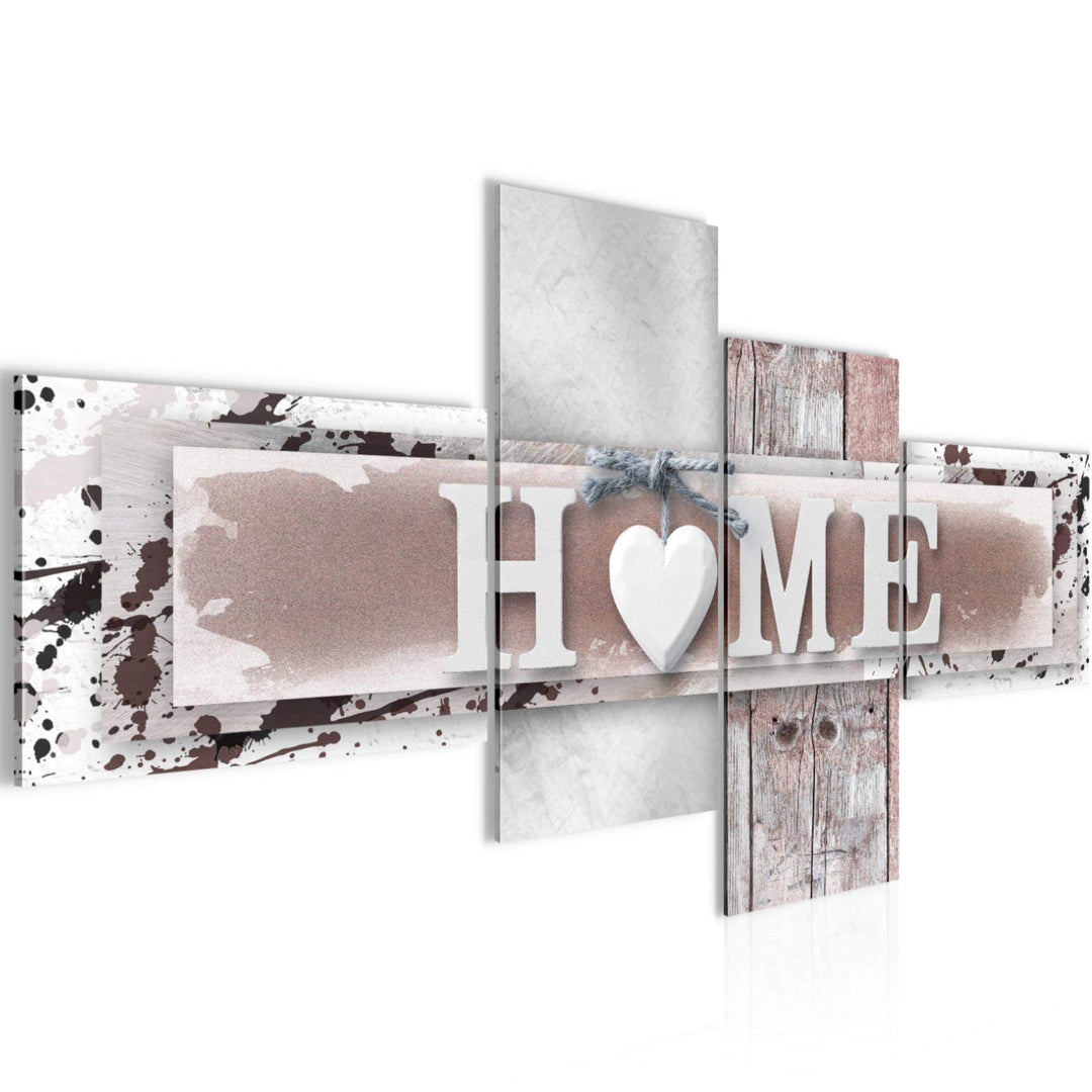 Runa Art Bild Modern Home Herz - Made in Germany - Wandbilder Mit Spruch Grau Rosa 4 Teilig 504542b