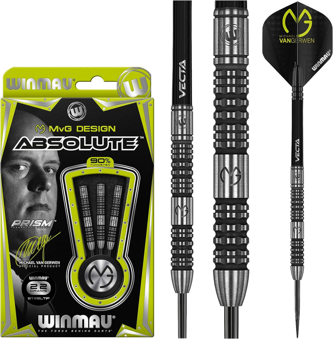 WINMAU Michael Van Gerwen MvG Absolute 22g Profi Wolfram Steeltip Dartpfeile Set mit Flights und Sch
