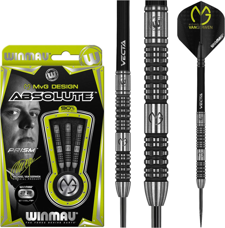 WINMAU Michael Van Gerwen MvG Absolute 22g Profi Wolfram Steeltip Dartpfeile Set mit Flights und Sch