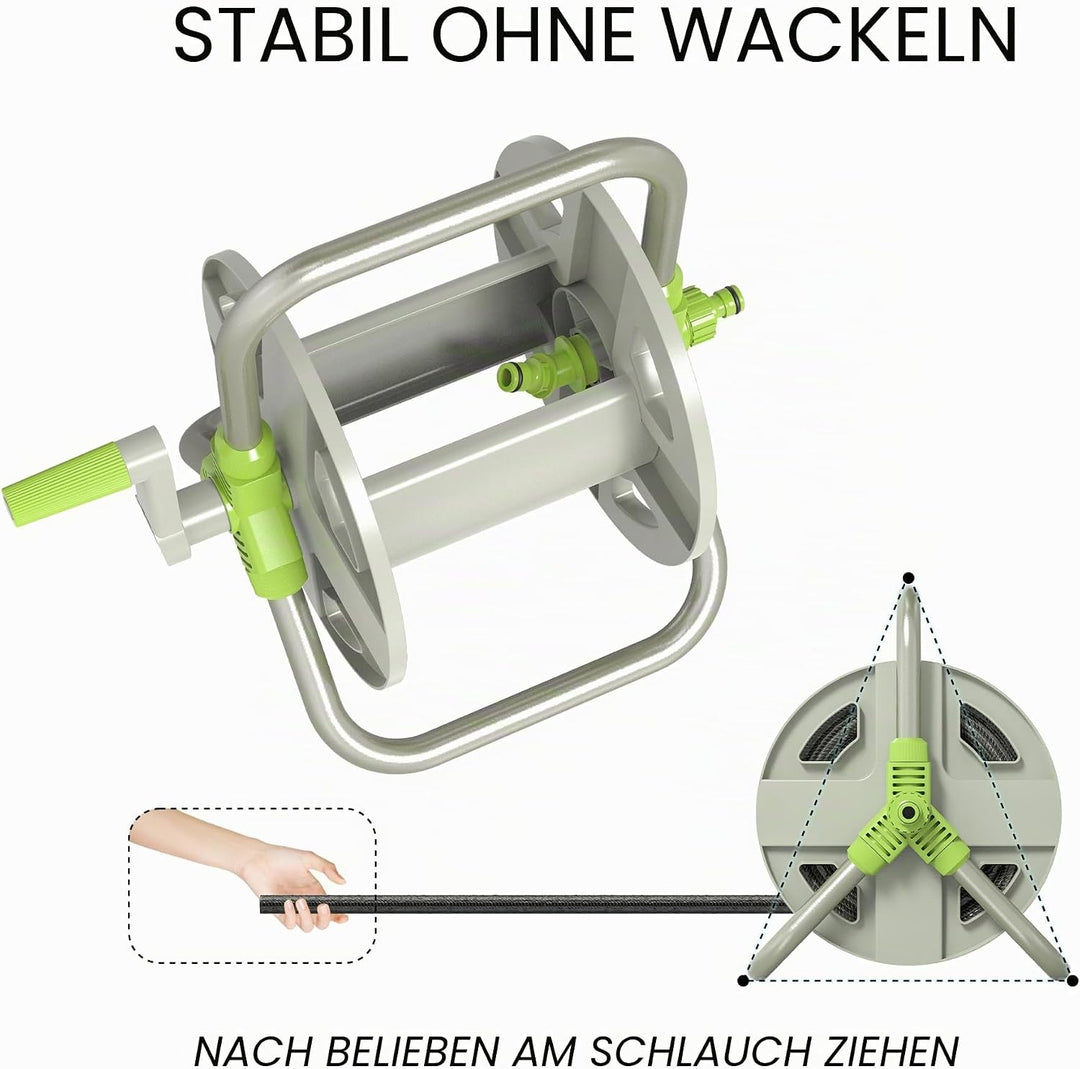 LONGRUN Gartenschlauch Aufroller mit freistehendem Gestell, 18,5M Schlauch und 1M Zulaufschlauch, Ga