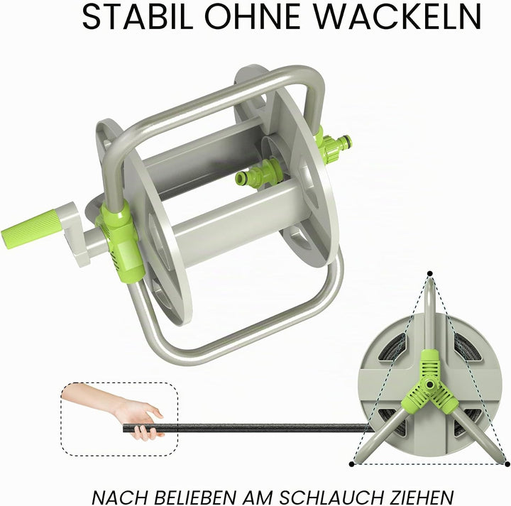 LONGRUN Gartenschlauch Aufroller mit freistehendem Gestell, 18,5M Schlauch und 1M Zulaufschlauch, Ga