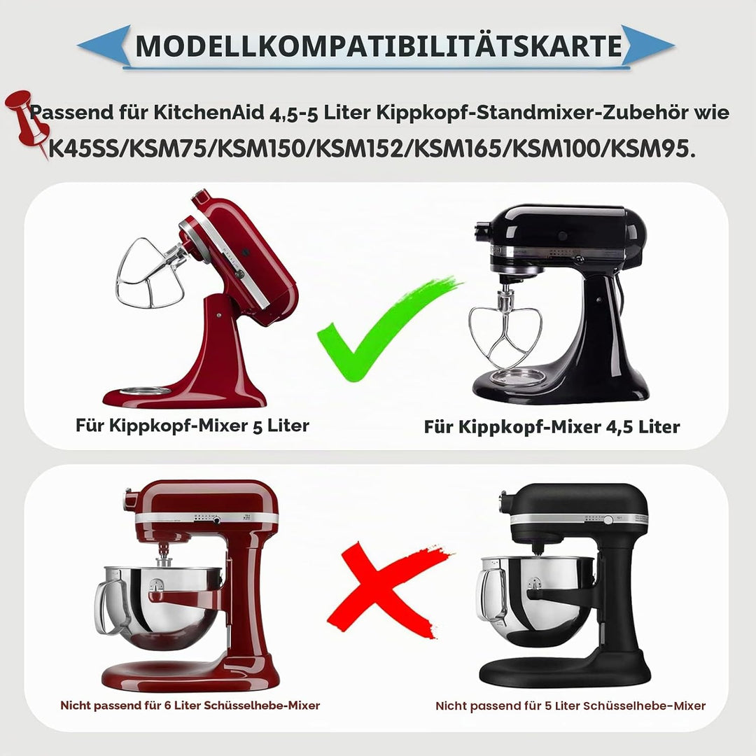 Flachrührer-Aufsatz aus Edelstahl für KitchenAid 4,5–5 Quart Mittelgrosse Küchenmaschinen mit kippba