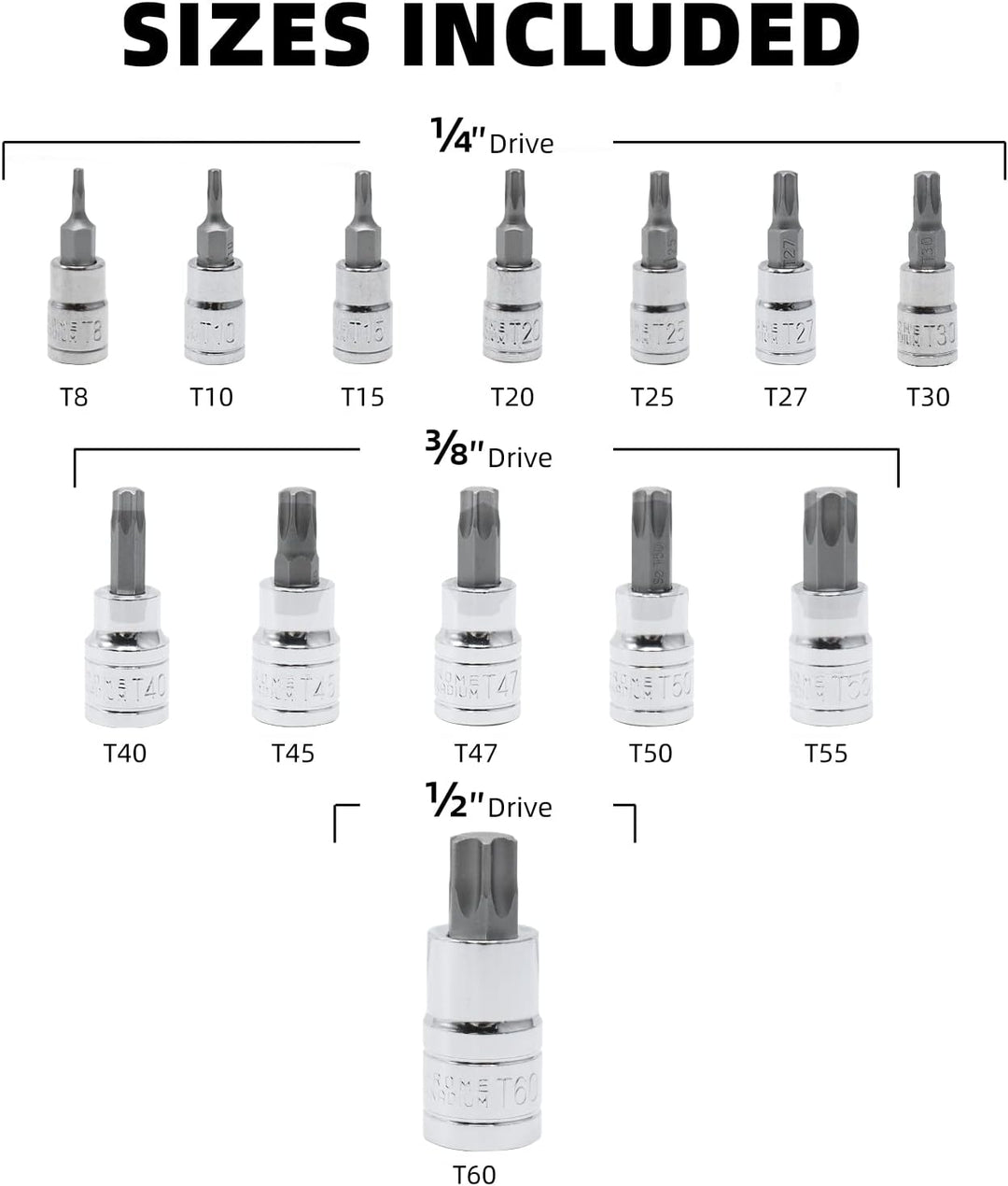 CCLIFE 13tlg Torx Bit Steckschlüsselsatz T8 -T60 bit set fur Drehmomentschlüssel und Bohrer, S2 Legi