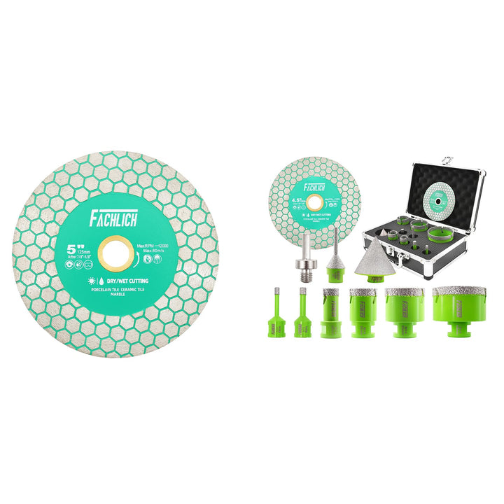 Diamant-Trennscheibe 125MM Fliesentrennscheibe und FACHLICH Diamant Fliesenbohrer Set 6-68mm