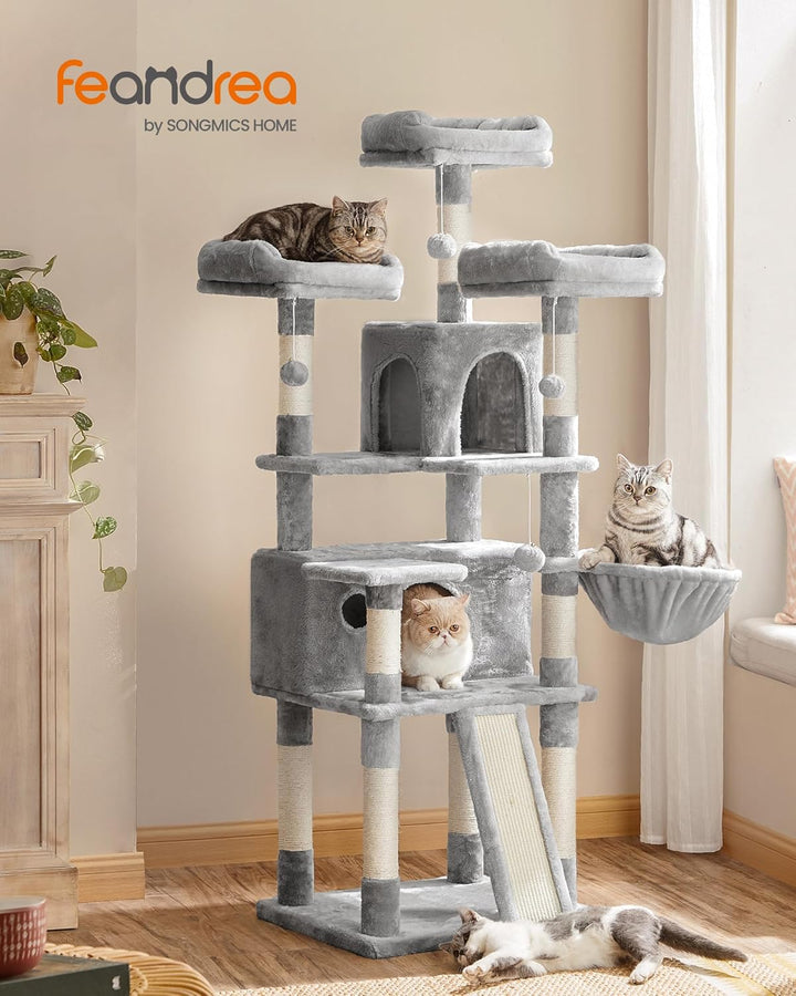 Feandrea Kratzbaum, XXL Katzenbaum, 169 cm, hellgrau PCT019W01 Hellgrau 54L x 49B x 169H cm, Hellgra