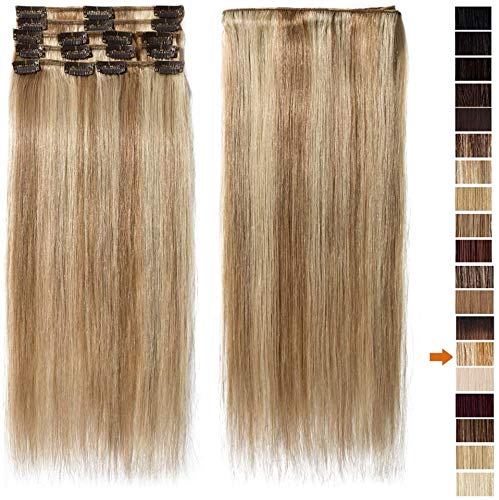 SEGO Clip in Extensions Echthaar 8 Pcs Remy Haarverlängerung Natürliche Haarteil glatt 100% Menschli